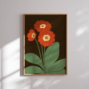 Decorazione murale floreale vintage, arredamento accogliente per il soggiorno, stampa di fiori rossi, poster botanico in stile moderno di metà secolo, arredamento retrò ispirato agli anni '70