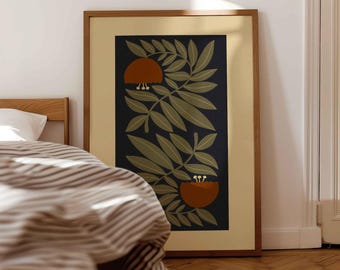 Mid Century Modern Blumendruck, Retro botanische Wandkunst, abstraktes Blumenplakat