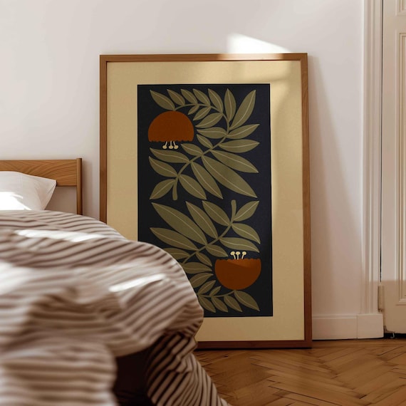 Mid Century Modern Floral Print, Retro Botanical Wall Art, Abstract Flower Poster