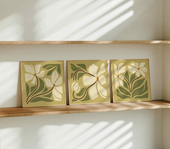 Retro Floral Print Set: Earthy 70s Botanical Art, Mid Century Modern Boho Decor