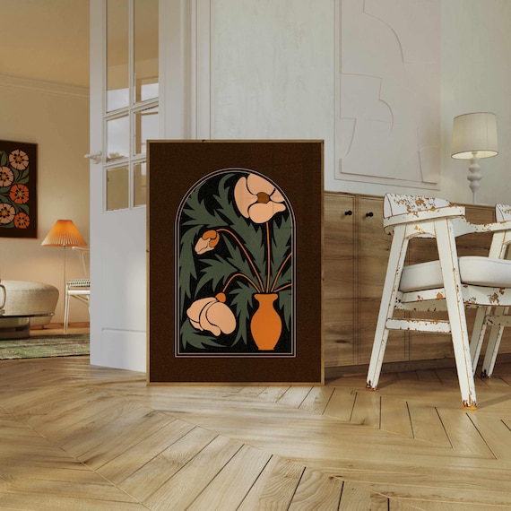 Abstract Poppy Print: Mid-Century Modern Floral Wall Art, 70s Retro Flower Poster