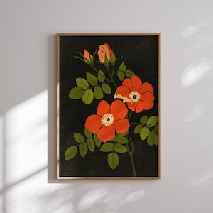 Estampado floral de estilo vintage, estampado floral retro, arte de pared estético, póster de flores retro, decoración de los años 70, estampados botánicos, arte de pared vintage