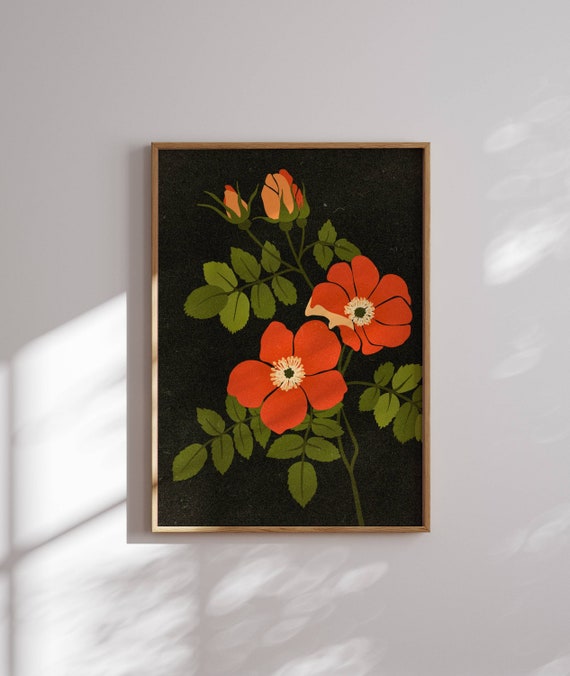Vintage Style Floral Print, Retro Floral Print, Aesthetic Wall Art, Retro Flower Poster, 70s Decor, Botanical Prints, Vintage Wall Art