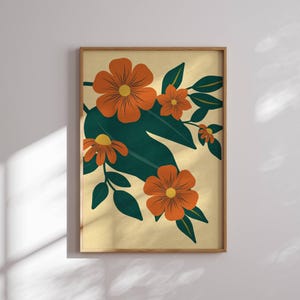 Estampado floral vintage, arte floral para pared, decoración cottagecore, pósteres vintage, decoración de pared de los años 60, lámina de arte retro, botánico, inspirado en los años 70