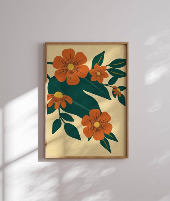 Vintage Style Flower Print, Floral Wall Art, Cottagecore Decor, Vintage Posters, 60s Wall Decor, Retro Art Print, Botanical, 70s Inspired