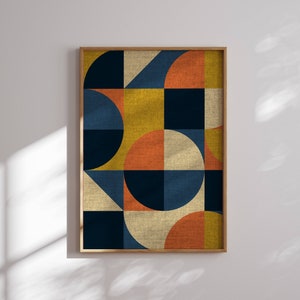 Lámina de arte Bauhaus, arte de pared moderno de mediados de siglo, decoración moderna del hogar, póster geométrico, arte de pared de los años 70, abstracto, decoración minimalista, impresión retro