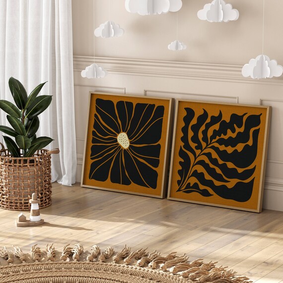 Groovy 70s Flower Print Set, Set Of 2 Prints, Matisse Wall Art, 1970s Decor, Funky Wall Art, Mid Century Modern, Gallery Wall Set, Retro Art