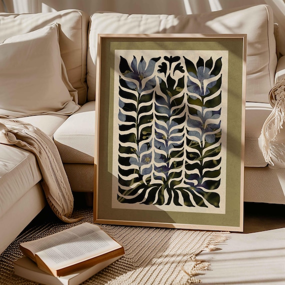 Abstract Botanical Print, Scandinavian Floral Wall Art, Mid Century Modern Decor