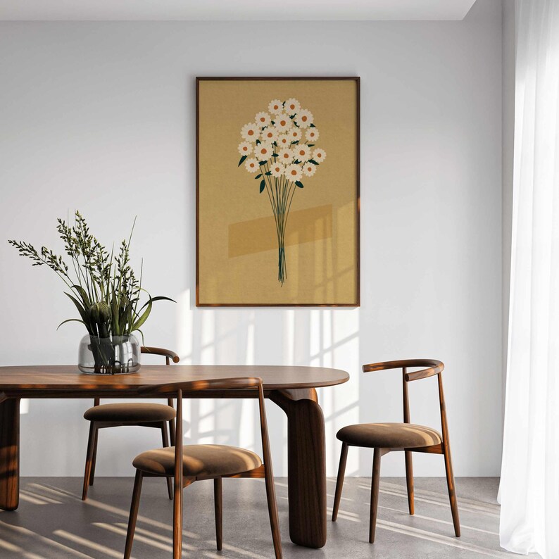 Vintage Floral Print: Rustic Wildflower Wall Art, Neutral Retro Botanical Poster image 6