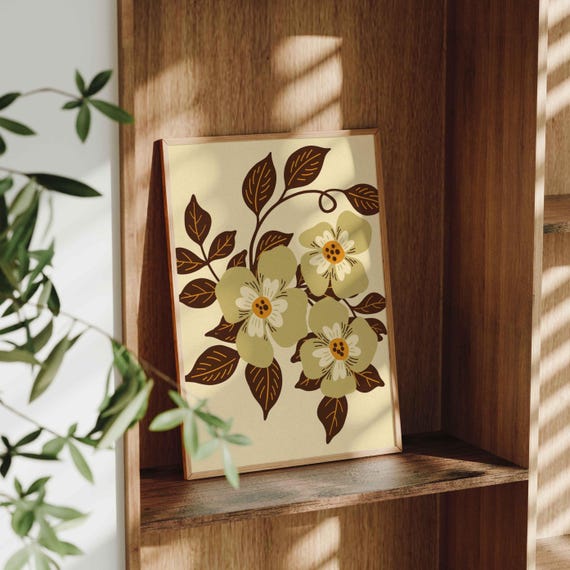 Retro Floral Print: 70s Botanical Wall Art, Vintage Flower Poster, Mid Century Decor