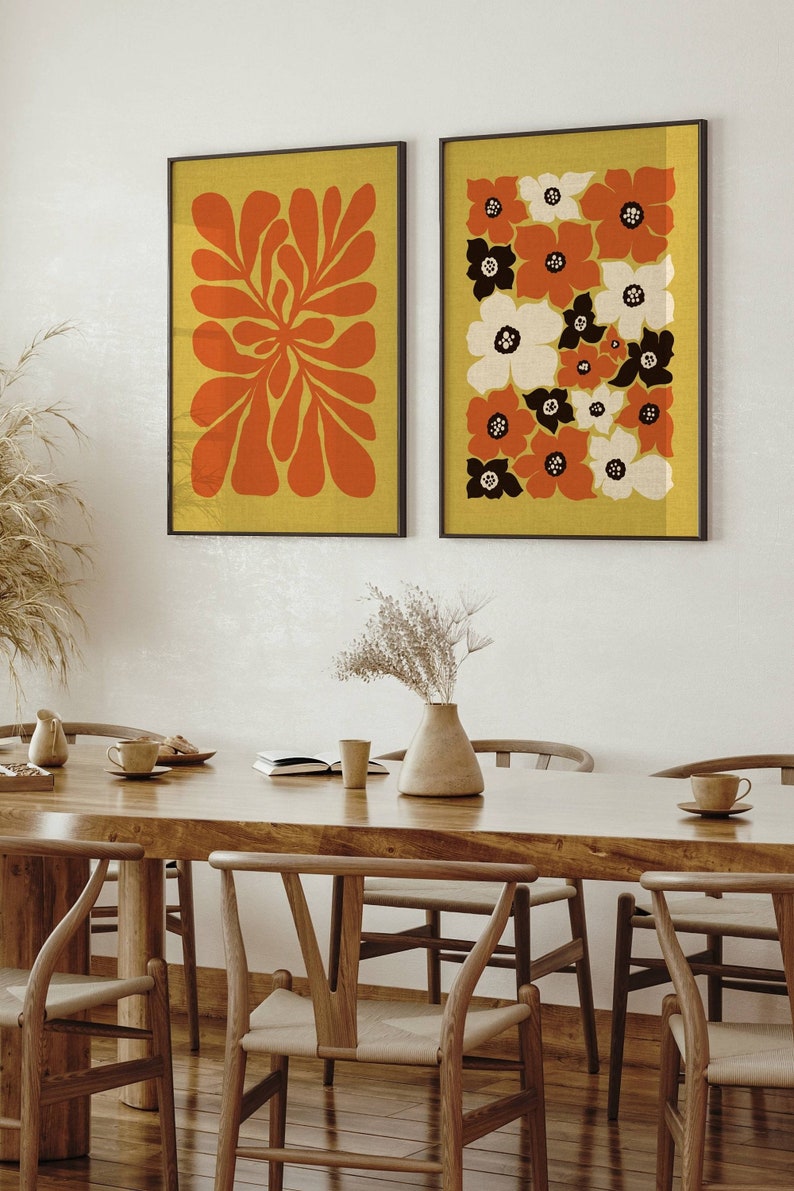 Retro Flower Poster Set, 70s Wall Art, Matisse Print Set, Funky Wall Art, 70s Groovy Decor, Vibrant Wall Art, Retro Wall Art, Printed Art image 7