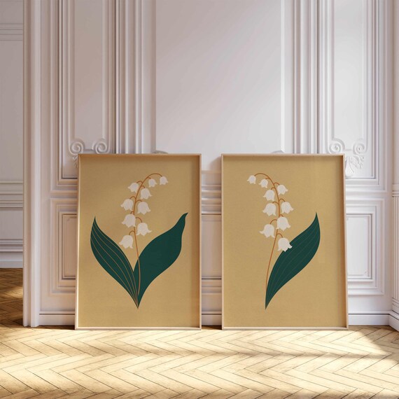 Vintage Lily Of The Valley Prints — Retro Floral Wall Art in Neutral Colors, Mid Century Boho Botanical Posters for Nature-Inspired Decor
