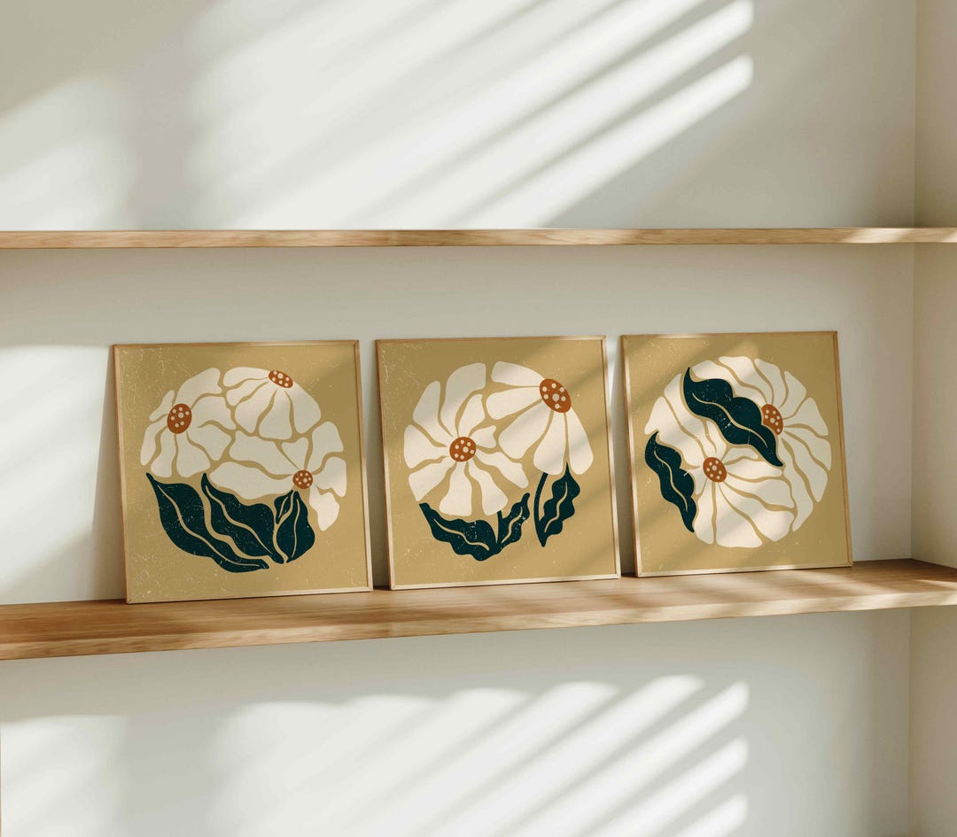 Retro Floral Print Set: Mid Century Modern Botanical Art, Vintage Boho ...