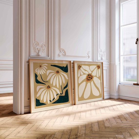 Retro Floral Print Set: Matisse Style 70s Botanical Art, Mid Century Modern Decor