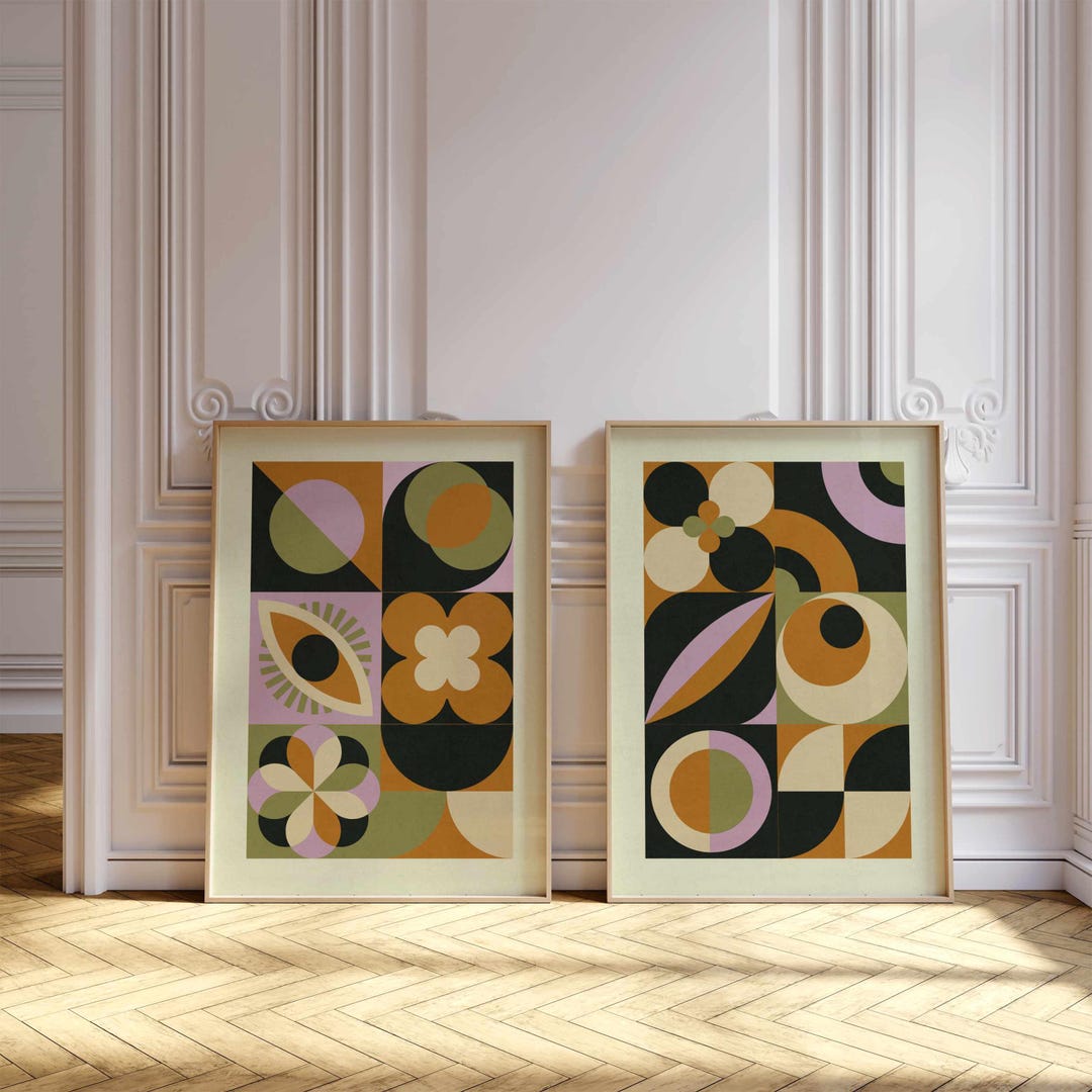 Mid Century Modern Geometric Print Set: Abstract Bauhaus Wall Art ...