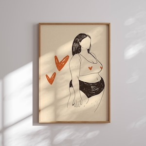 Kurvige Frau Poster, Body Positive Kunst, Frauen Porträt, Weibliche Empowerment, Feminist Print, Feminine Dekoration, Plus Größe, Geschenke, Feminismus