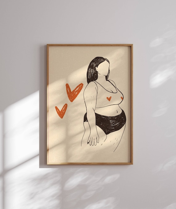 Curvy Woman Poster, Body Positive Art, Woman Portrait, Female Empowerment, Feminist Print, Feminine Decor, Plus Size, Gifts, Feminism