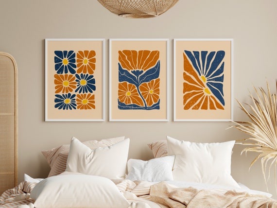 Matisse Flower Print Set, Set Of 3 Prints, 70s Wall Art, Groovy Wall Art, 70s Floral Artwork, Retro Flower Poster Set, Digital Download