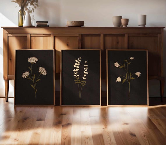 Botanical Wall Art Set of 3, Vintage Wildflower Prints – Cozy Cottagecore Floral Posters for Rustic, Farmhouse or Gallery Wall Decor