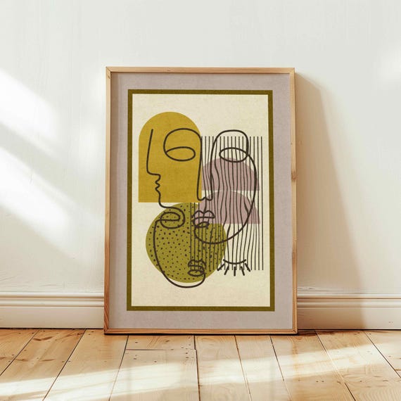 Abstract Face Art Print: Mid-Century Modern Geometric Wall Art, Contemporary Decor