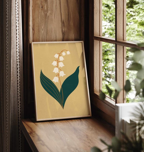 Lily Of The Valley Floral Print, Vintage Botanical Wall Art, Birth Flower Gift, Neutral Flower Wall Art, Cozy Cottagecore Home Decor