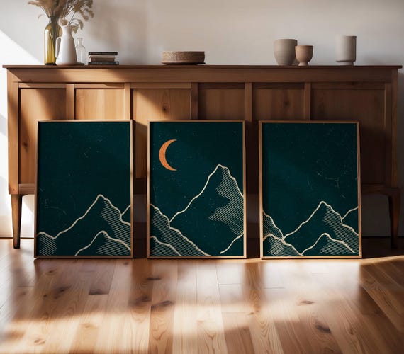 Mountain Wall Art, Set Of 3 Prints, Japandi Wall Art, Gallery Wall Set, Landscape Prints, Abstract Minimalist, Triptych Wall Art, Mcm Decor