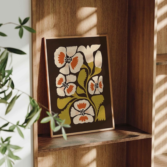 70s Retro Floral Print: Mid Century Modern Botanical Wall Art, Matisse Style Flower Poster