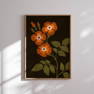 Stampa floreale in stile vintage, Cottagecore scuro, arte murale retrò, stampe botaniche, arte murale di metà secolo, ispirata agli anni '70, decorazione murale in stile fattoria