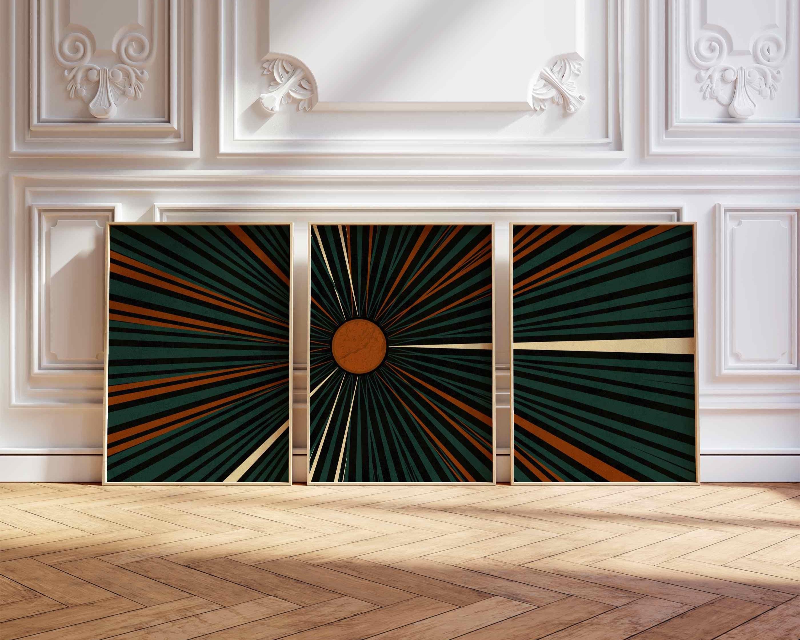 Abstract Geometric Print Set: Mid Century Modern Triptych, Teal