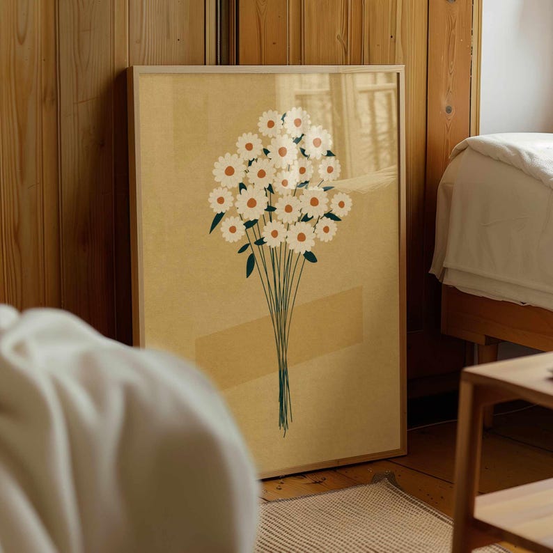 Vintage Floral Print: Rustic Wildflower Wall Art, Neutral Retro Botanical Poster image 7