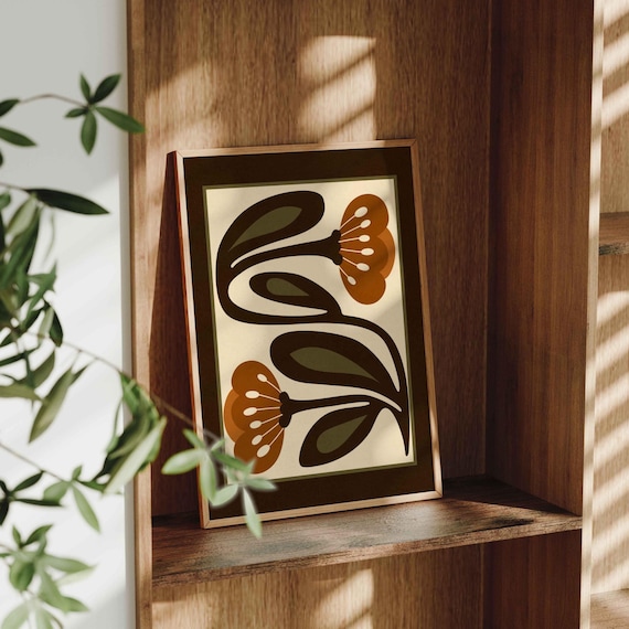 Retro Floral Print — Mid Century Modern Botanical Wall Art, Scandinavian Folk Art