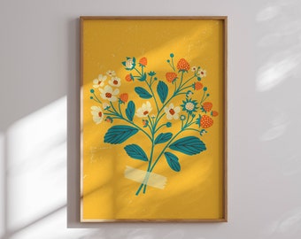 Lovely 70s Flower Poster, Retro Floral Print, 70s Wall Art, Colorful Wall Art, Funky Wall Art, 1970s Decor, Groovy Wall Art, Printed Art