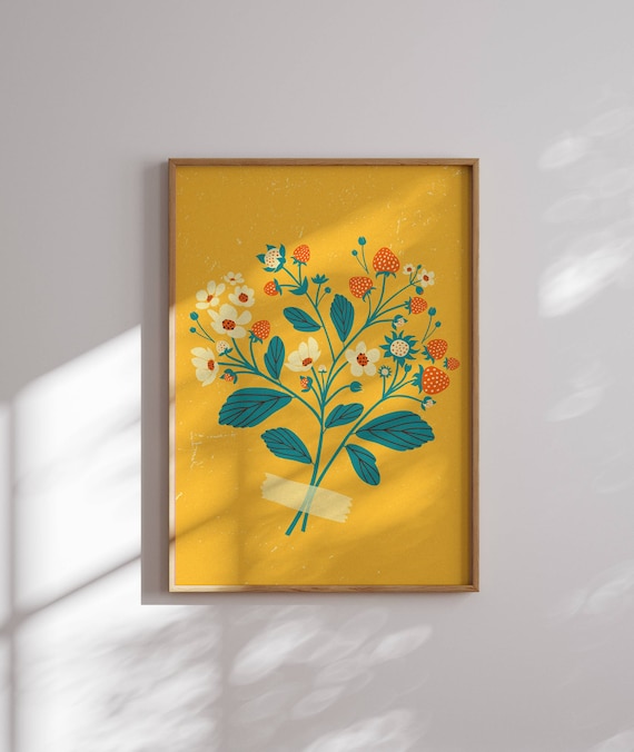Bright 70s Flower Poster, Retro Art Print, 60s Wall Decor, Colorful Art, 70s Inspired, Floral Wall Art, Groovy Wall Art, Botanical Prints