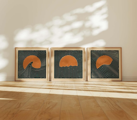 Japandi Wall Art Set of 3: Mid-Century Modern Prints, Minimalist Scandinavian Decor