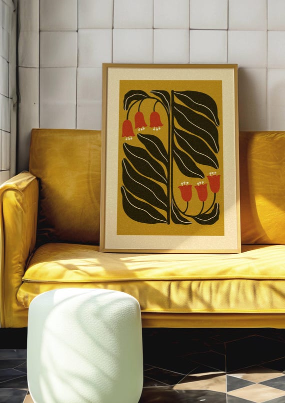 Abstract Retro Floral Print, Mid Century Modern Art, Retro Flower Wall Art, Matisse Print, Groovy 70s Decor, Colorful Wall Art, Mcm Art