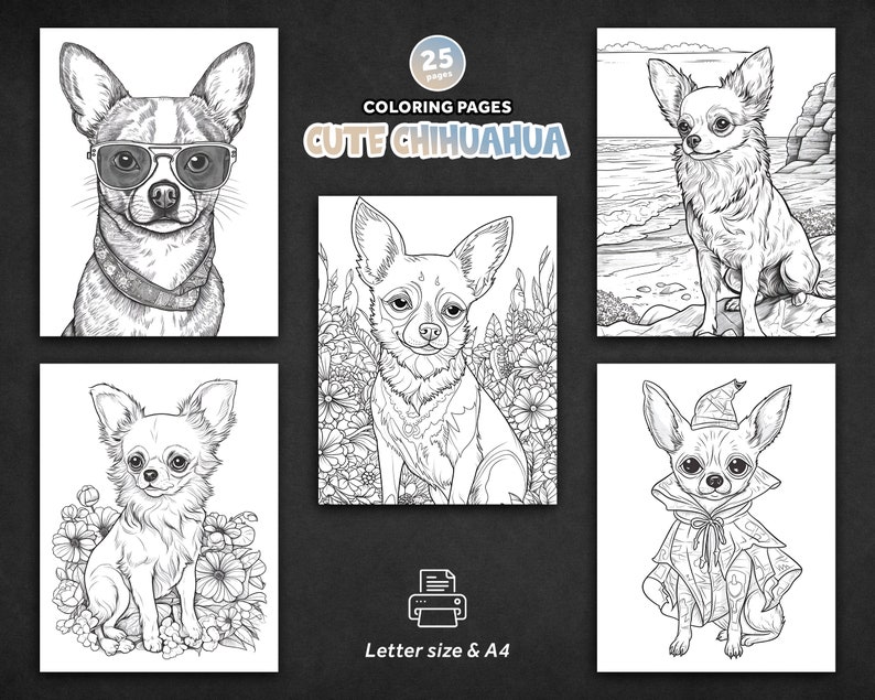 25 Coloring Pages Chihuahua, Printable Coloring Book, Dogs, Puppy, Kids ...