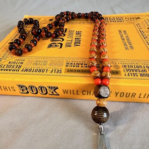 Boho wood beaded lanyard orange