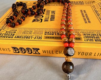 Boho wood beaded lanyard orange