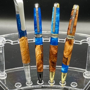 Burl Wood and Blue Resin Pen