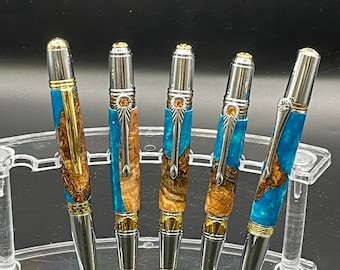 Burl and Turquoise Resin Pen - Art Deco/Gallant/Mesa Styles