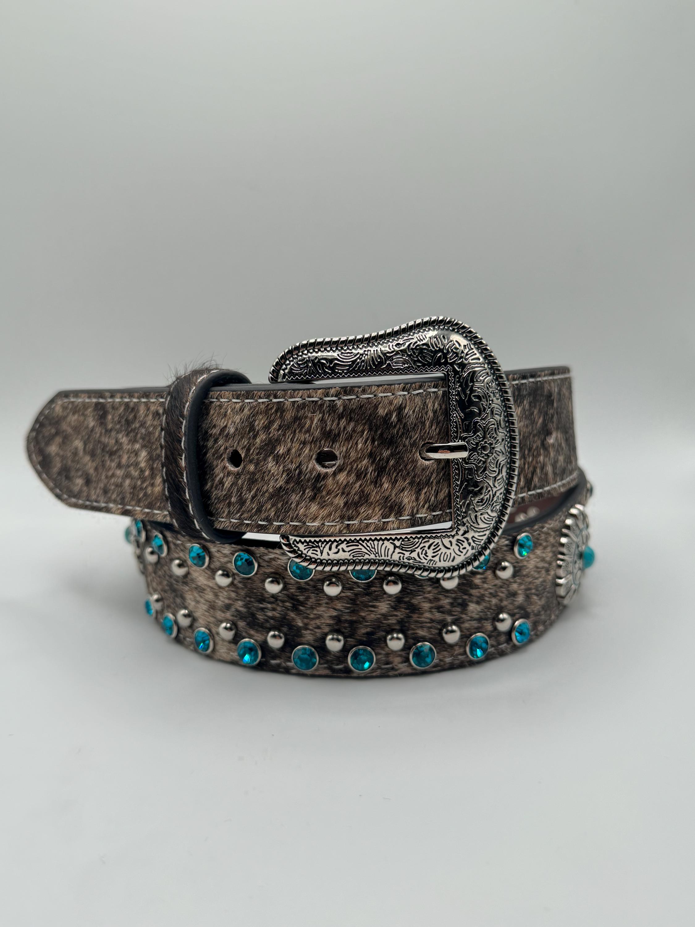 Vintage Brown Leather Belt w/ Horsehair, Silver Hardware & Turquoise AriatÂ® Ladies main image 2