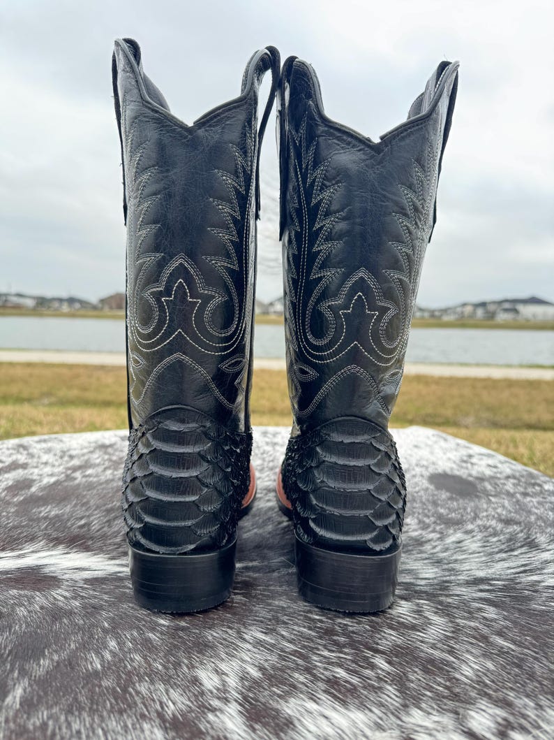 Men's Black Clone Python Leather Cowboy Boots - Etsy