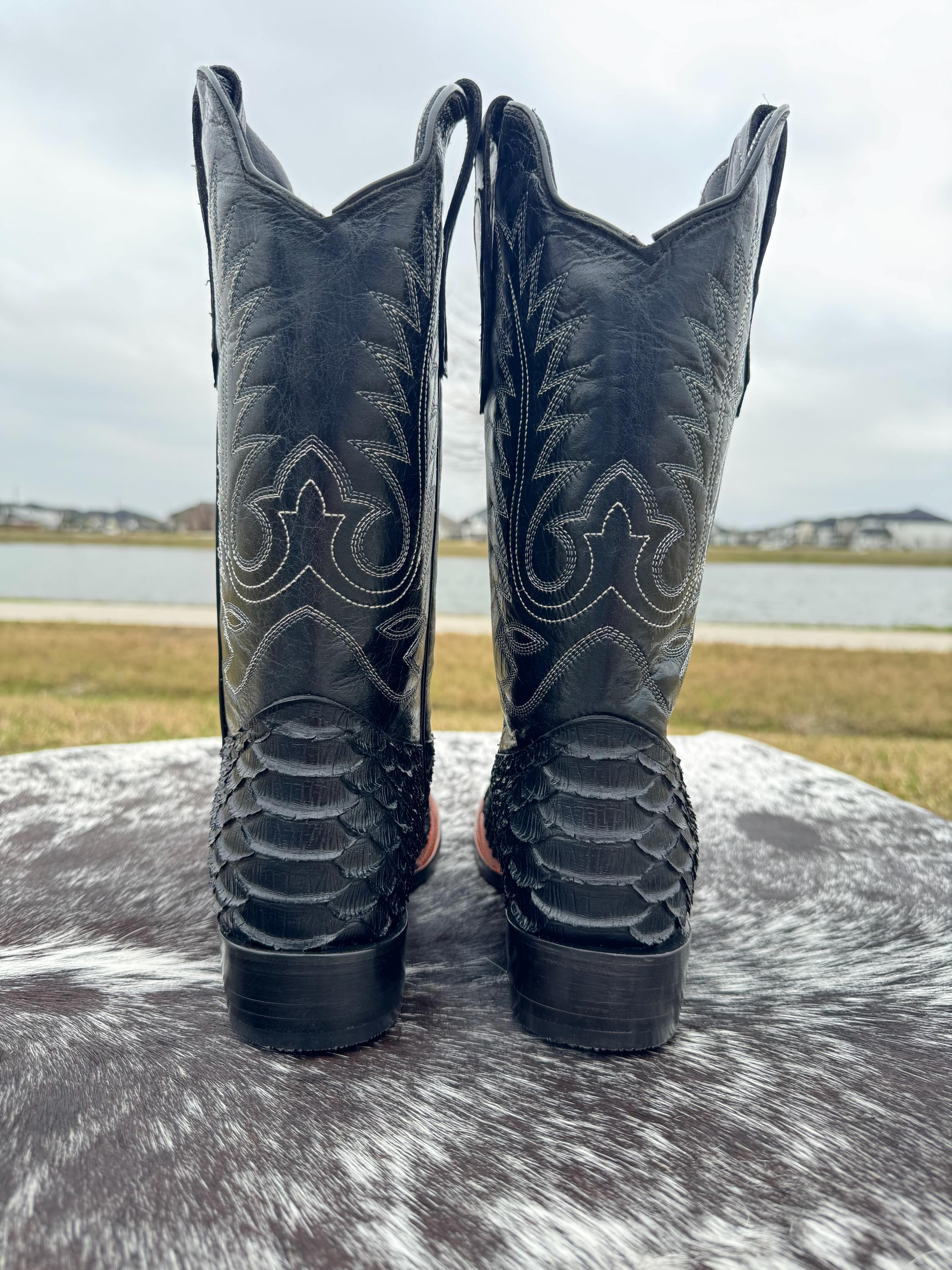 Vintage Calcaterra Collection 9D Black Python Leather Cowboy Boots Rodeo Cartie Python Original Exotic Cowboy Western Boots  main image 3