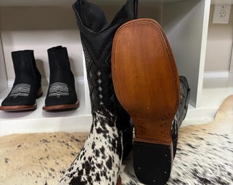 Men's Black Clone Python Leather Cowboy Boots
