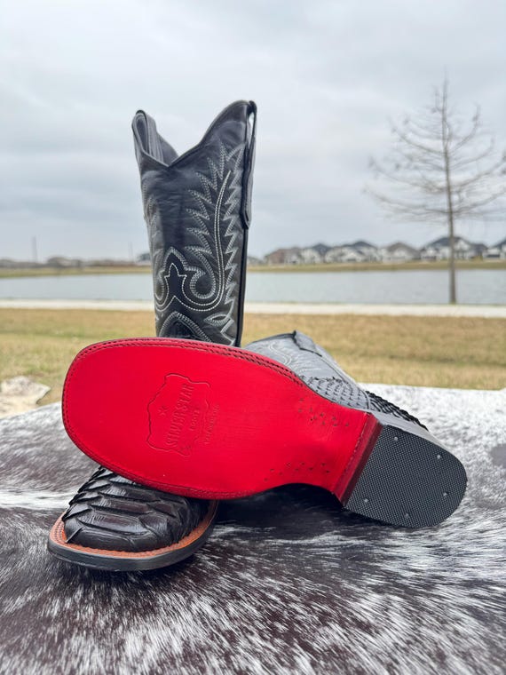 Men's Black Clone Python Leather Cowboy Boots