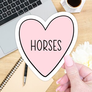 Horses Pink Heart Sticker Gift, Horse Lover Laptop Sticker Gift, Horse Mom Water Bottle Sticker Gift, Equestrian Horseback Riding Decal Gift