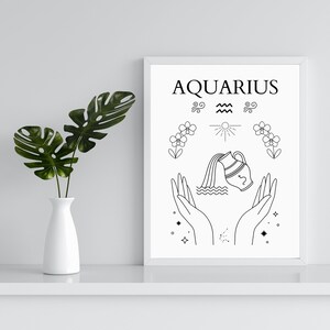 Aquarius Star Sign Instant Download Print, Zodiac Art Printable, Spiritual Wall Art, DIGITAL DOWNLOAD