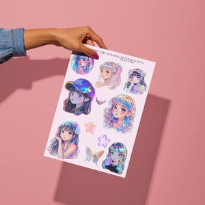 Anime Girl Holographic Stickers