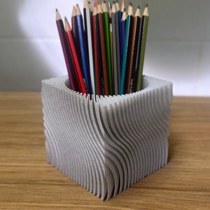 Minimalist Swirly Cube Pen Cup Pencil Holder Desk Accessory Organisation 3D Printed Design image 1