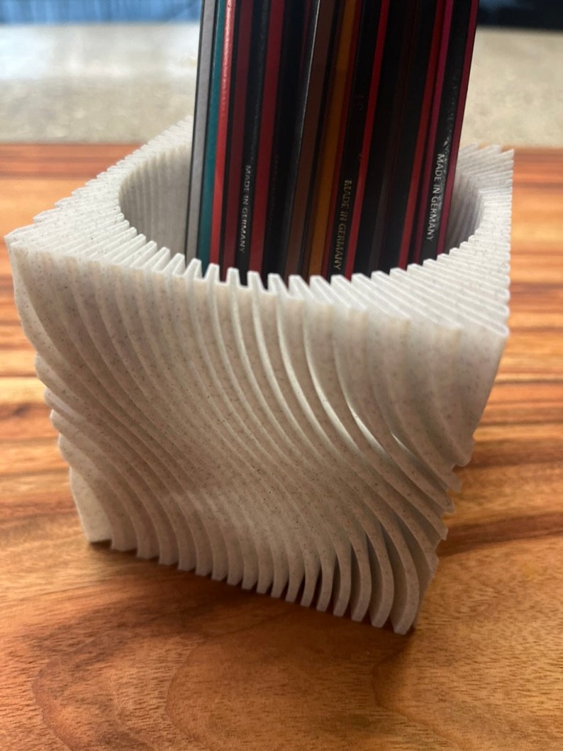 Minimalist Swirly Cube Pen Cup Pencil Holder Desk Accessory Organisation 3D Printed Design image 6